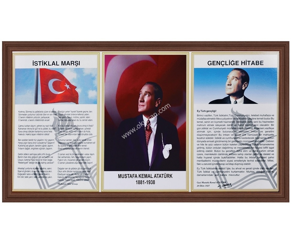 Milli Levha S�n�f Atat�rk K��esi �stiklal Mar��,Gen�li�e Hitabe,Atat�rk 45x90 cm