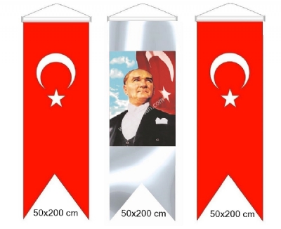 Atatrk posteri krlang model Atatrk resmi ve Trk bayra 50x200 cm